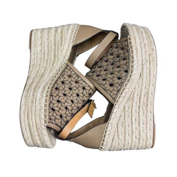 Tory Burch Basketweave Espadrille Wedge sandal Women's Leather Size 9M WORN ONCE - Picture 7 of 9